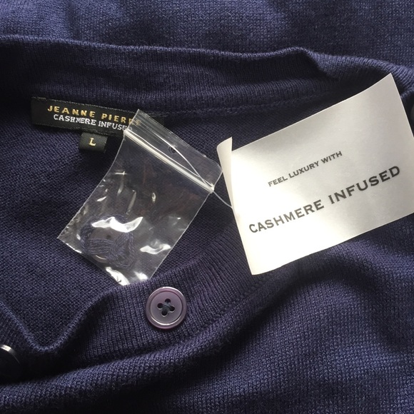 NWT Jeanne Pierre Cashmere Blend Navy Blue Sweater Large Buttons - Picture 7 of 8